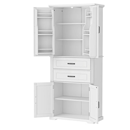 Elegant Multi Functional Storage Cabinet With Slide Rail Drawers, Adjustable Shelves - White