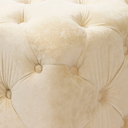 Modern Velvet Upholstered Ottoman, Exquisite Small End Table, Soft Foot Stool, Dressing Makeup Chair, Comfortable Seat For Living Room, Bedroom, Entrance - Beige