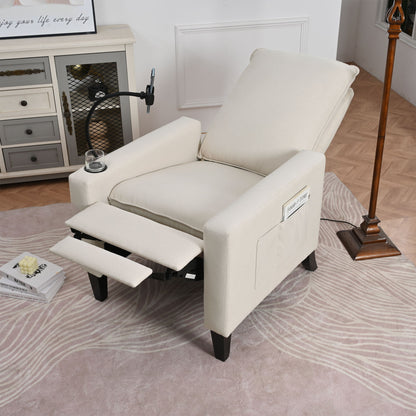 Recliner Chairs For Adults, Adjustable Recliner Sofa With Mobile Phone Holder & Cup Holder, Modern Reclining Chairs Fabric Push Back Recliner Chairs For Living Room, Bedroom - Beige