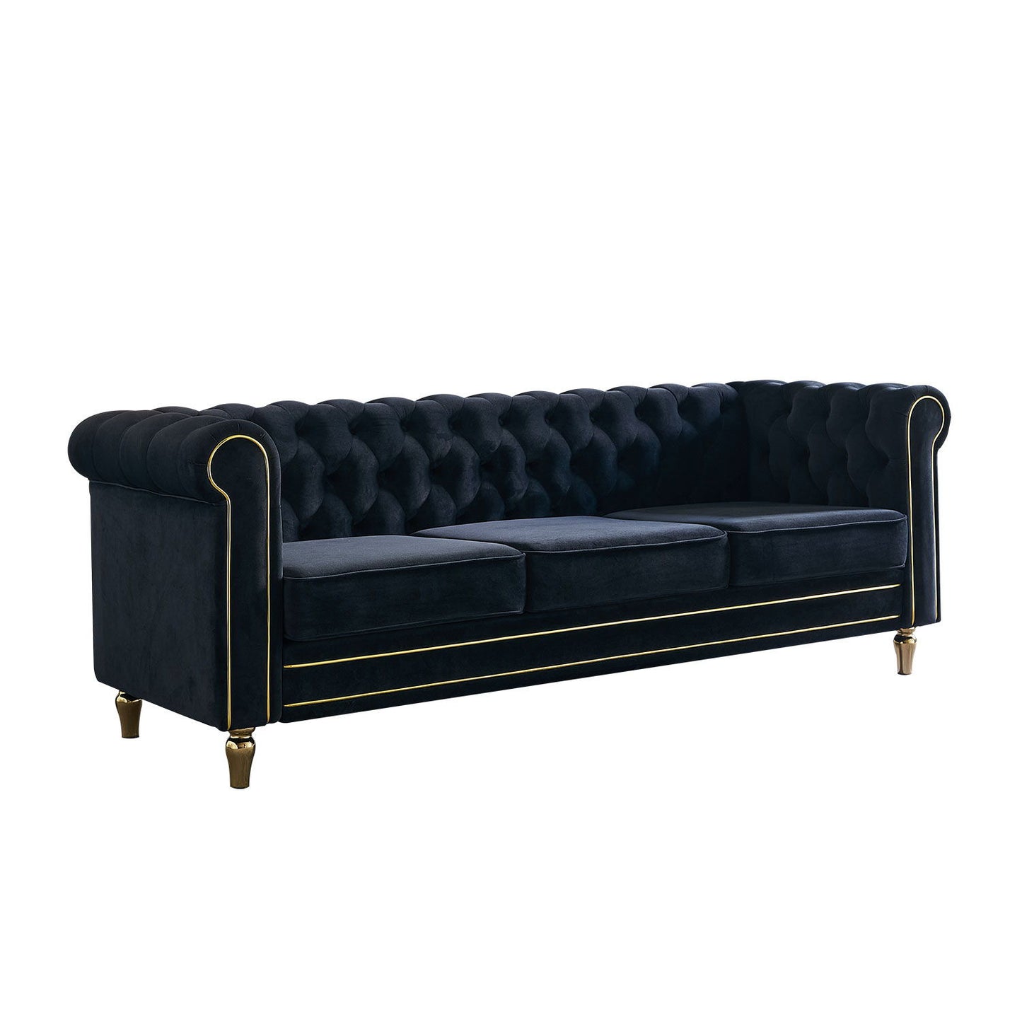 Chesterfield - Velvet Sofa 84.65" For Living Room - Black