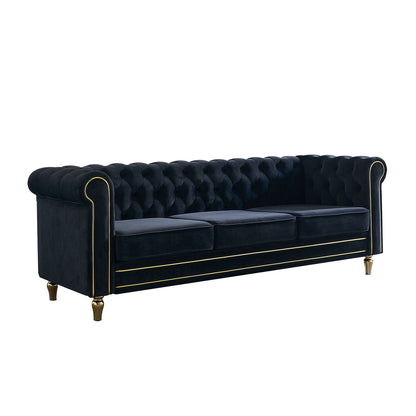 Chesterfield - Velvet Sofa 84.65" For Living Room - Black