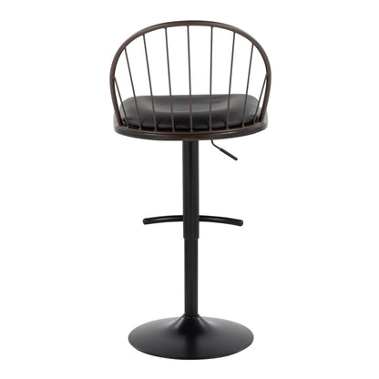 Riley - Farmhouse Adjustable Height Barstool With Swivel With Rounded T Footrest (Set of 2) - Black / Bronze / Dark Walnut / Brown
