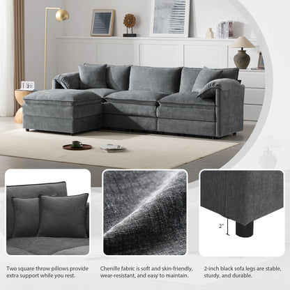 Modular Sectional With Deep And Wide Seat, L Shaped Cloud Couch Set With Double Cushions 4 Seat Sofa With Movable Ottoman Oversized - Dark Gray
