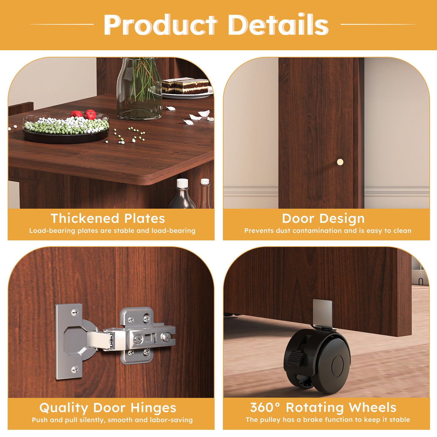 Multifunctional Folding Dining Table With Wall Mounted Sideboard & Storage - Walnut