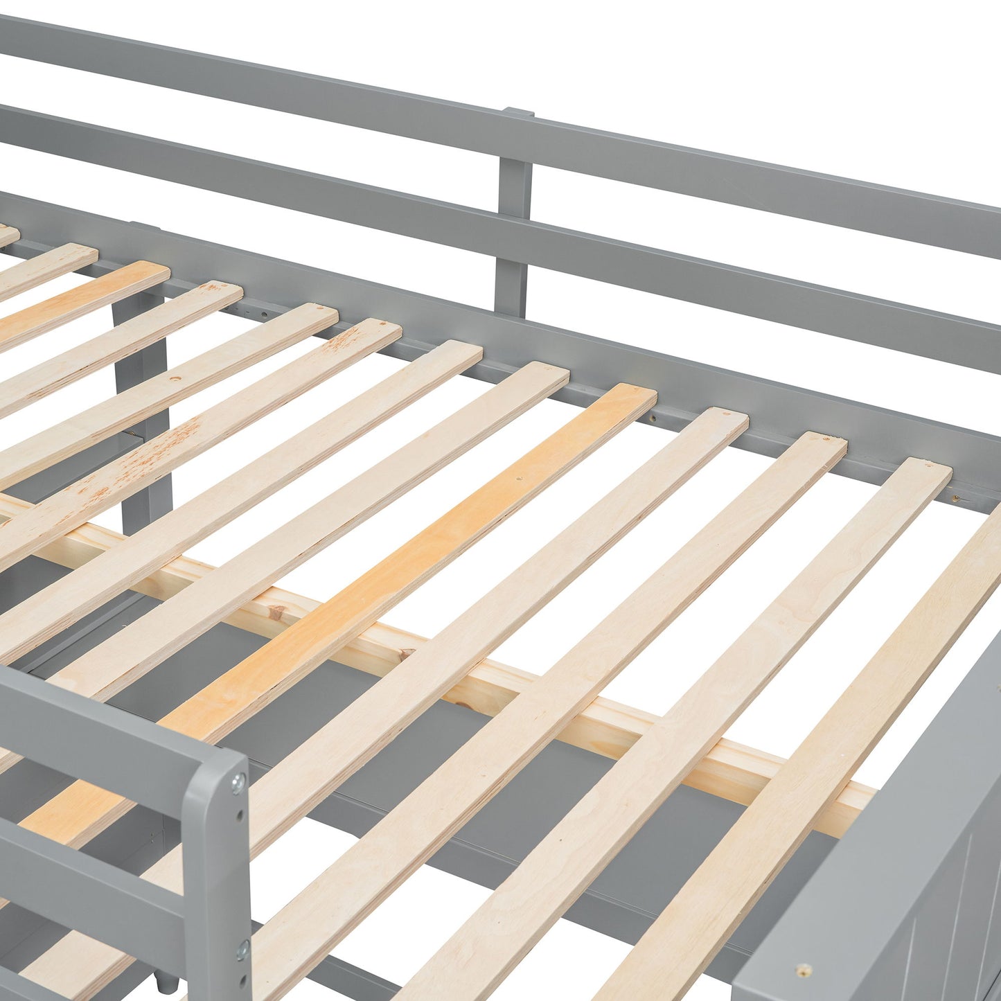 Full Size Loft Bed With Drawers And Desk With Shelves - Gray