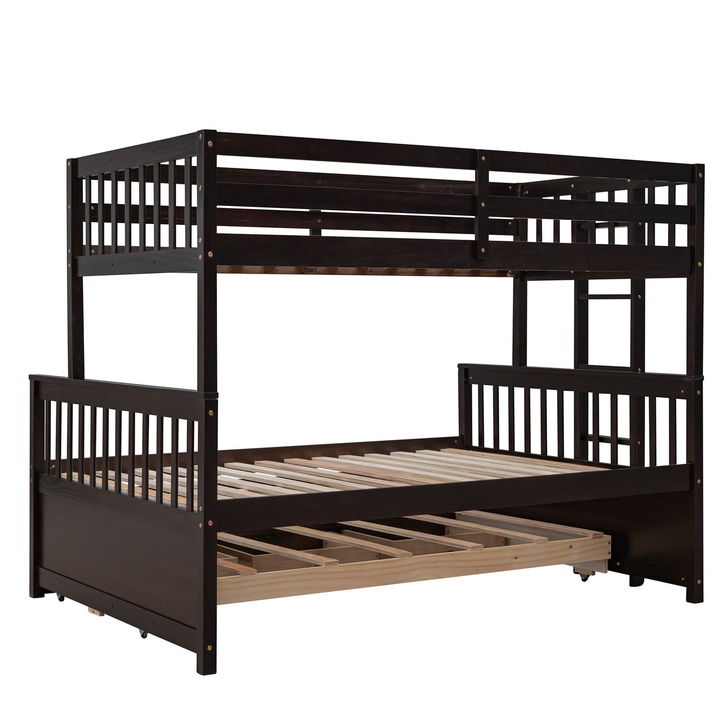 Twin Over Full Bunk Bed With Twin Size Trundle, With Drawers For Bedroom - Espresso