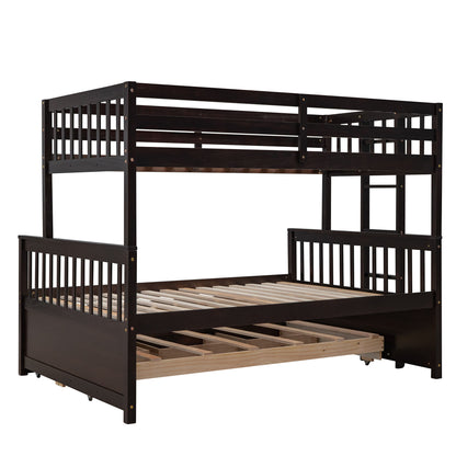 Twin Over Full Bunk Bed With Twin Size Trundle, With Drawers For Bedroom - Espresso