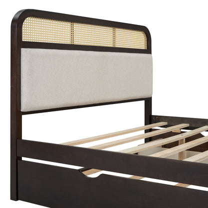 Queen Size Platform Bed With Trundle And 2 Drawers - Espresso