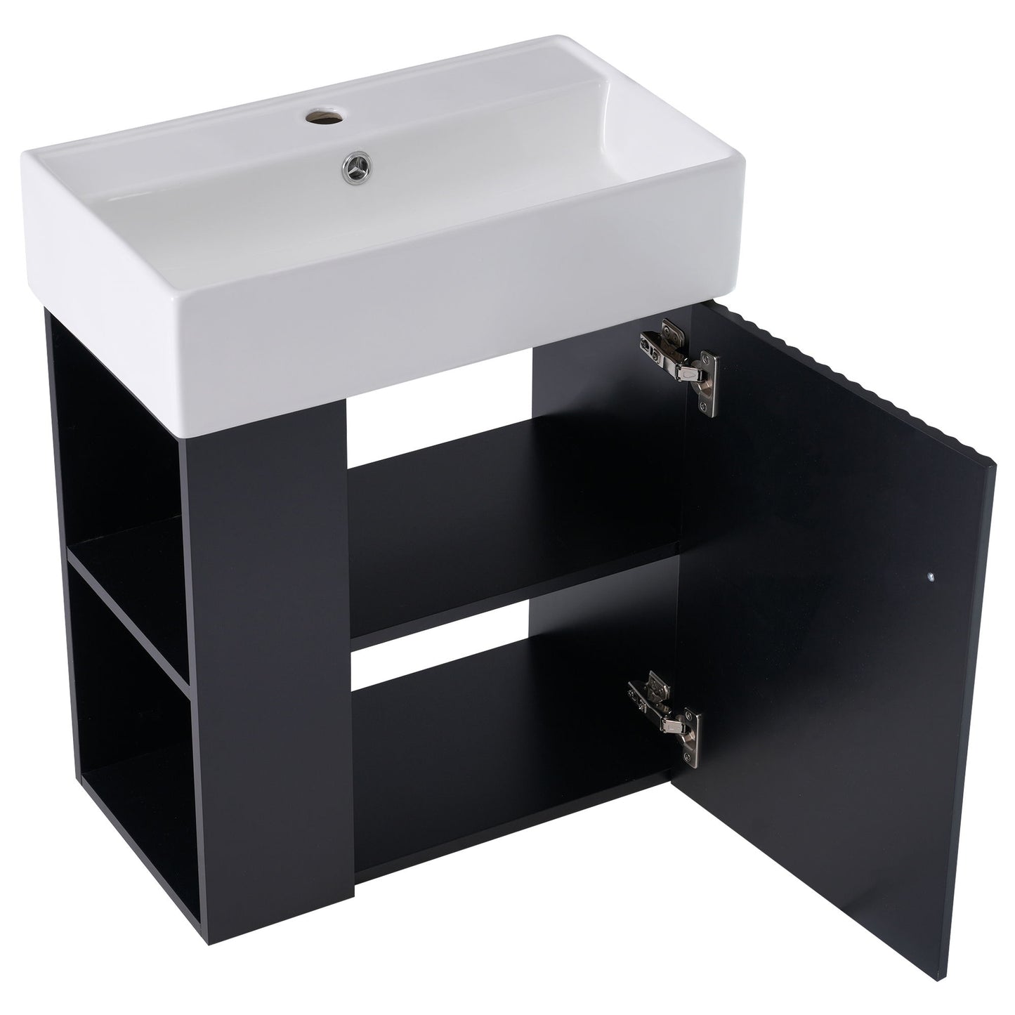 Modern Floating Bathroom Vanity With Ceramic Basin, Perfect For Small Bathrooms, Left Side Storage - Black