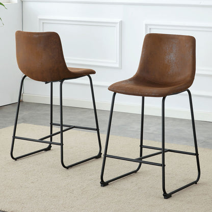 (Set of 2) Retro Bar Chairs, Comfortable Stools Suitable For Industrial And Vintage Style Settings - Brown