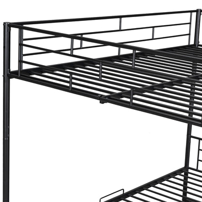 Full Over Full Bunk Bed With Shelf And Guardrails - Black