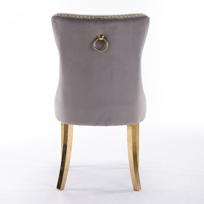 Nikki - Modern, High-End Tufted Solid Wood Contemporary Velvet Upholstered Dining Chair With Golden Stainless Steel Plating Legs, Nailhead Trim (Set of 2) - Gray / Gold
