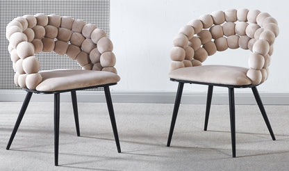 Modern Chair With Golden Color Iron Tube Legs, Soft Cushions And Comfortable Backrest, Suitable For Dining Room, Living Room, Cafe, Hairball Back (Set of 2) - Beige / Black