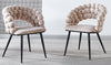 Modern Chair With Golden Color Iron Tube Legs, Soft Cushions And Comfortable Backrest, Suitable For Dining Room, Living Room, Cafe, Hairball Back (Set of 2) - Beige / Black