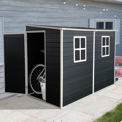 Outdoor Storage Shed With Floor Resin Shed With Two-Window, Waterproof, Lockable Doors For Patio, Yard, Lawn - Black