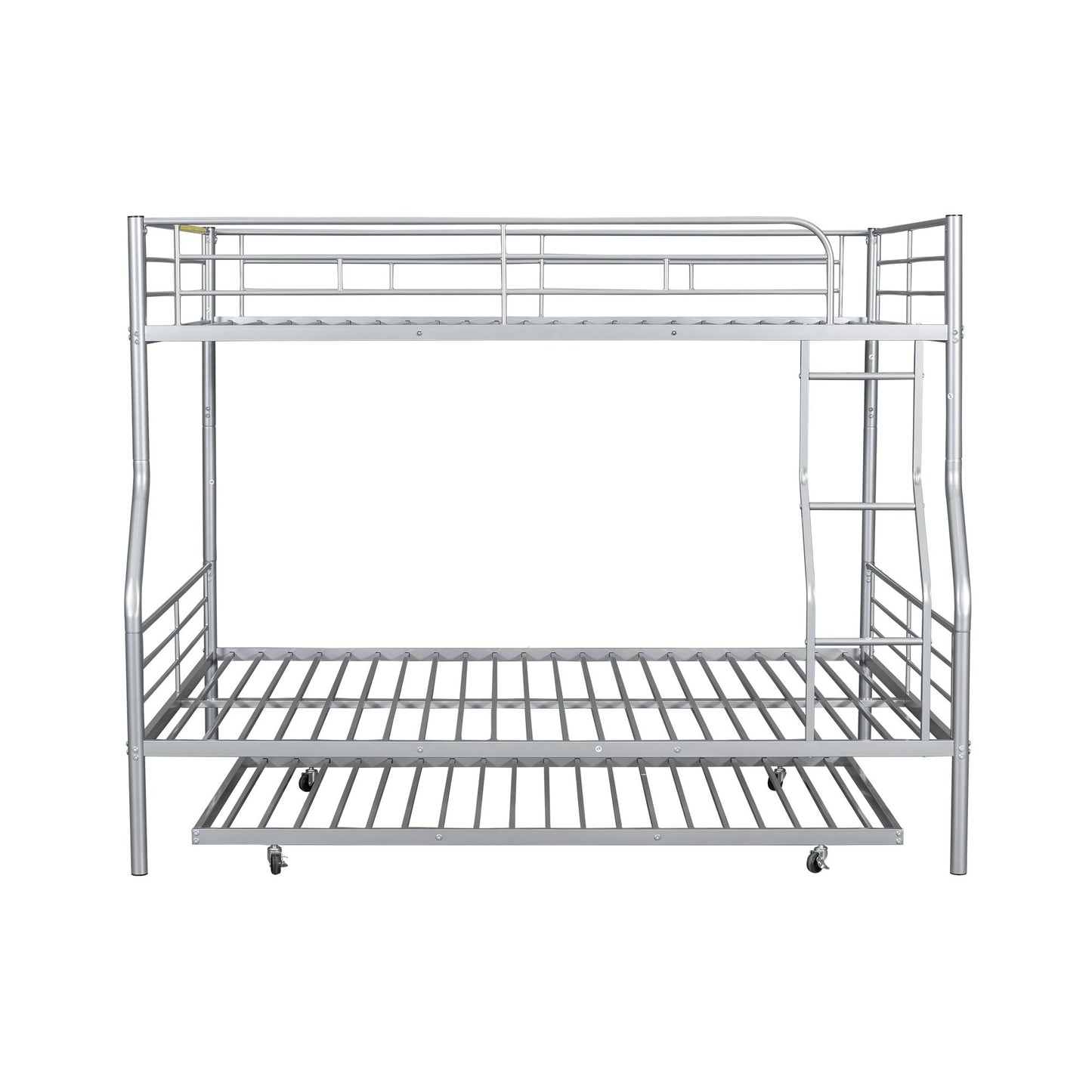 Full Long Over Queen Metal Bunk Bed With Trundle - Silver