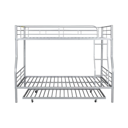 Full Long Over Queen Metal Bunk Bed With Trundle - Silver