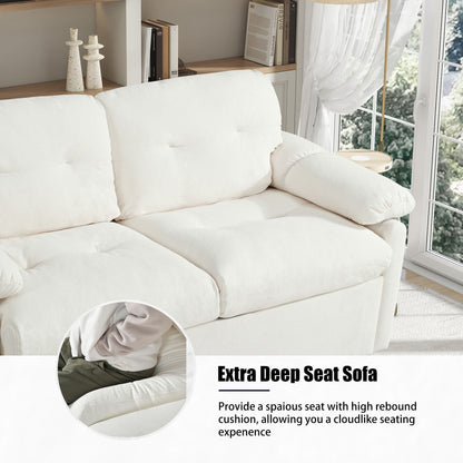 Modern Convertible Sleeper Sofa Bed With Pull Out Queen Design, Side Storage & Thick Cushions Chenille Loveseat For Living Room Or Bedroom 3 In 1 Function - Beige