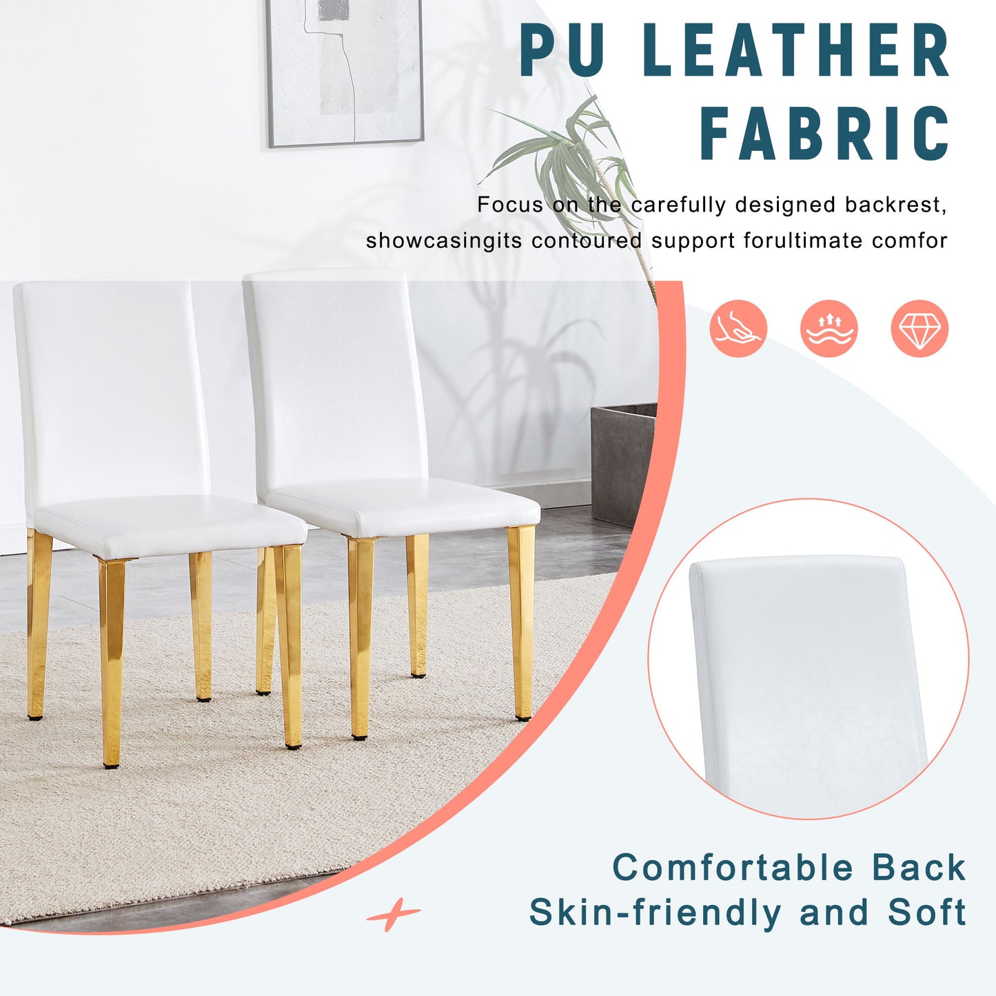 (Set of 4) Backrest Chairs With Gold Metal Legs A Perfect Match, Suitable For Minimalist And Contemporary Home Decor Styles - White / Gold