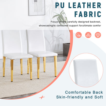 (Set of 4) Backrest Chairs With Gold Metal Legs A Perfect Match, Suitable For Minimalist And Contemporary Home Decor Styles - White / Gold