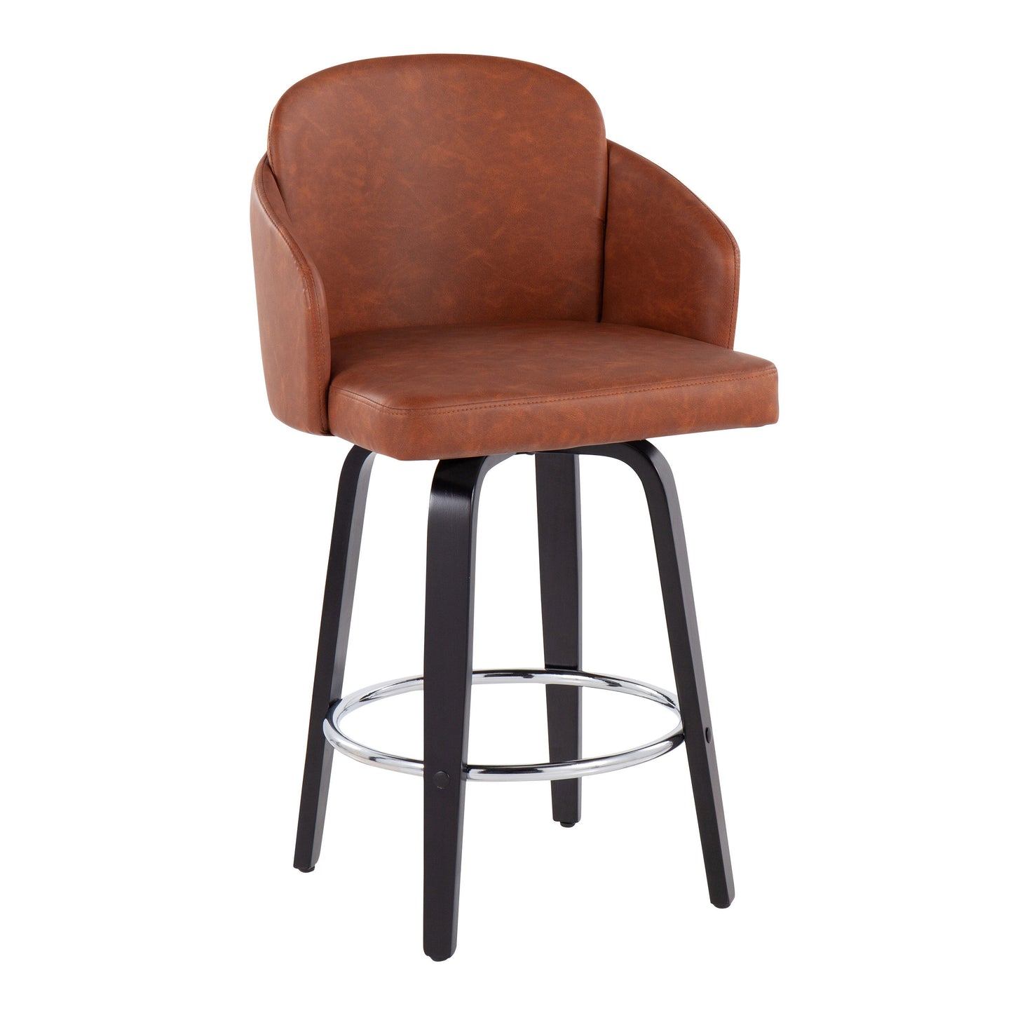Dahlia - Contemporary Counter Stool With Round Footrest (Set of 2) - Black / Camel