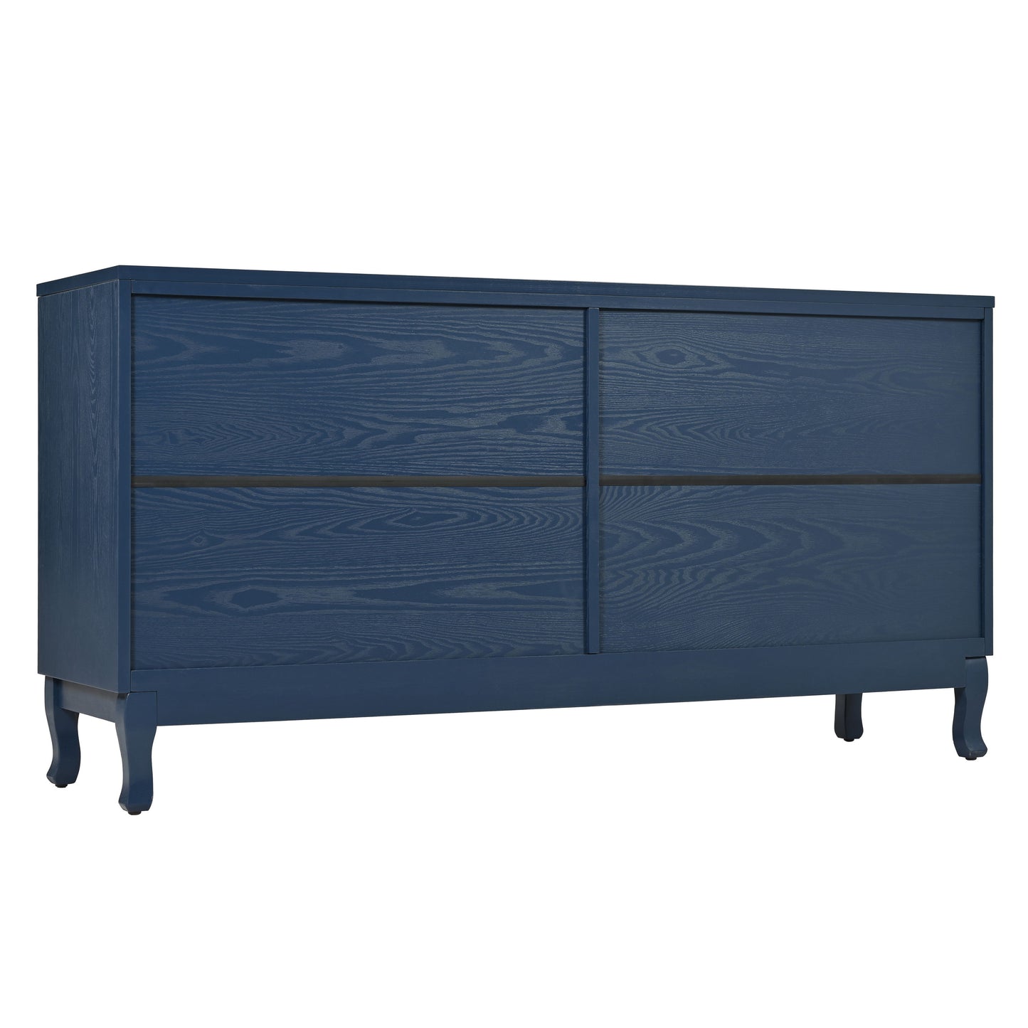 Elegant Sideboard With Sophisticated Wavy Pattern Doors And Arched Groove Design, Adjustable 4 Door Layout - Navy Blue