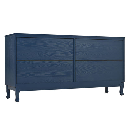 Elegant Sideboard With Sophisticated Wavy Pattern Doors And Arched Groove Design, Adjustable 4 Door Layout - Navy Blue