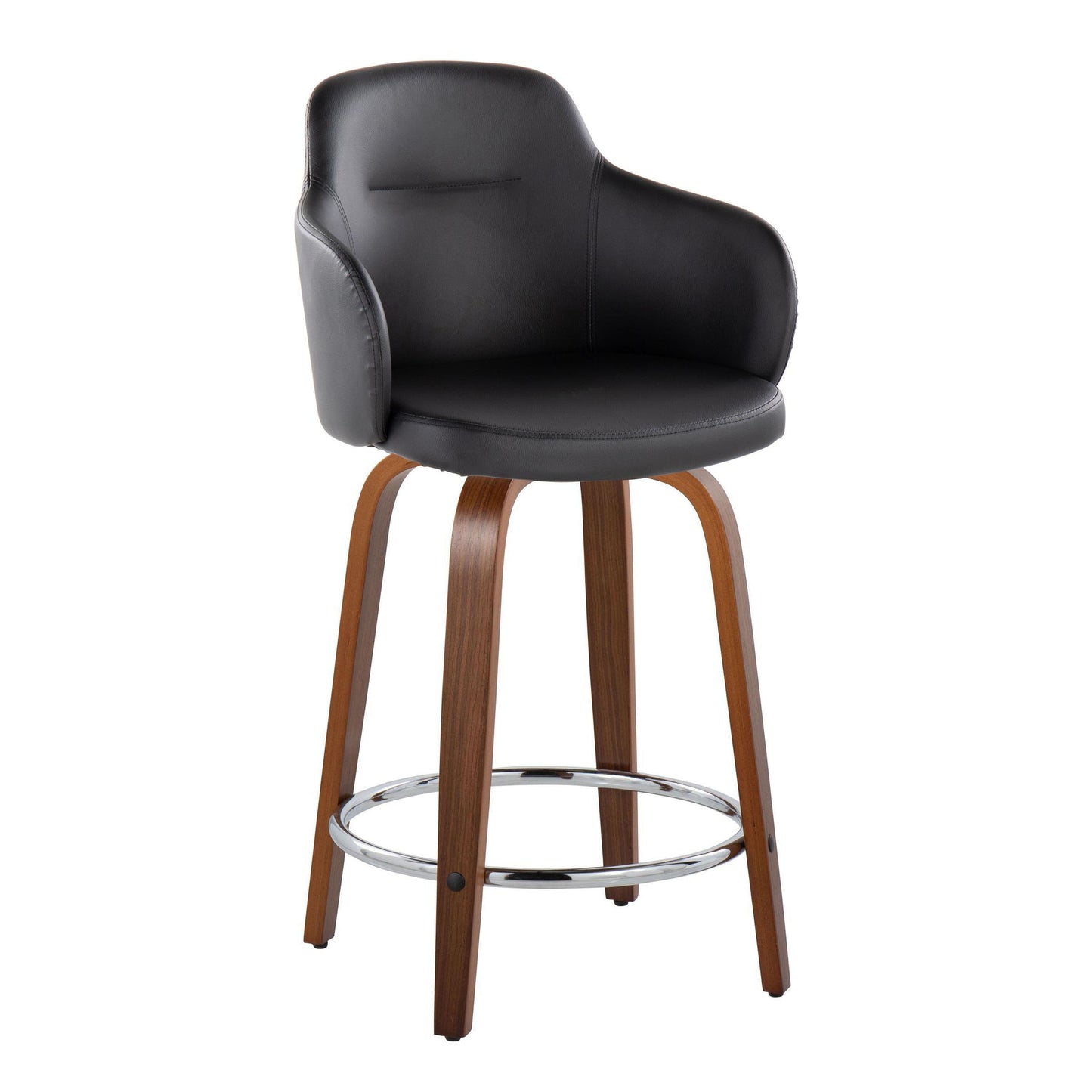 Boyne - Contemporary Fixed Height Counter Stool With Swivel With Round Footrest (Set of 2) - Walnut / Black