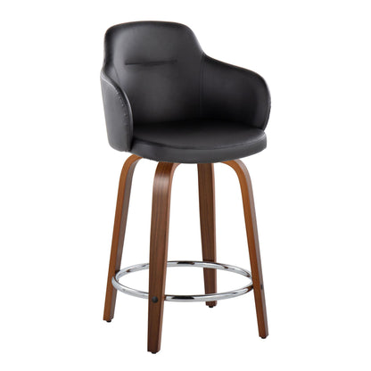 Boyne - Contemporary Fixed Height Counter Stool With Swivel With Round Footrest (Set of 2) - Walnut / Black