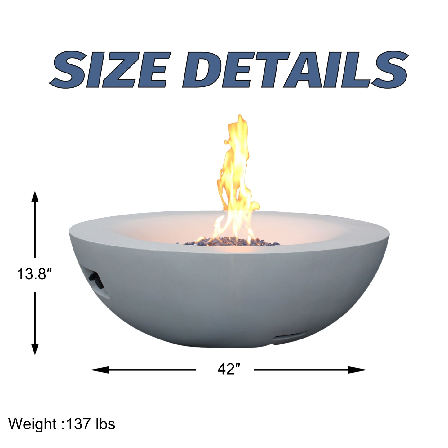 Outdoor Concrete Propane Gas Fire Pit Bowl - Antique White
