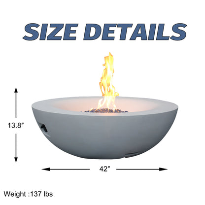 Outdoor Concrete Propane Gas Fire Pit Bowl - Antique White
