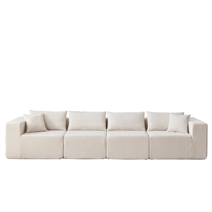 Corduroy Modular L Shaped Sectional Sofa, Luxury Floor Couch Set, 4 Piece Free Combination - Beige
