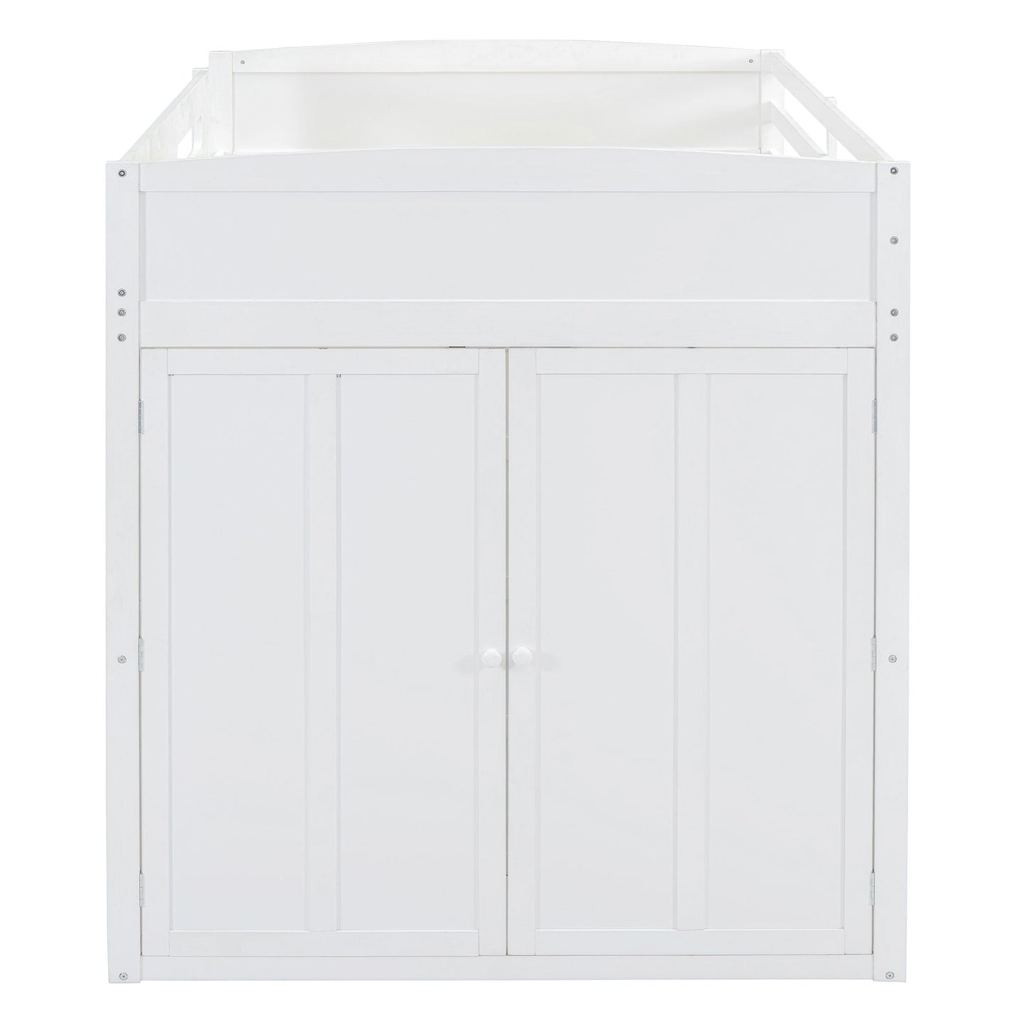 Full Size Loft Bed With Desk, Wardrobes, 4 Drawers And 4 Shelves - White