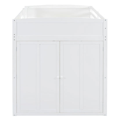 Full Size Loft Bed With Desk, Wardrobes, 4 Drawers And 4 Shelves - White