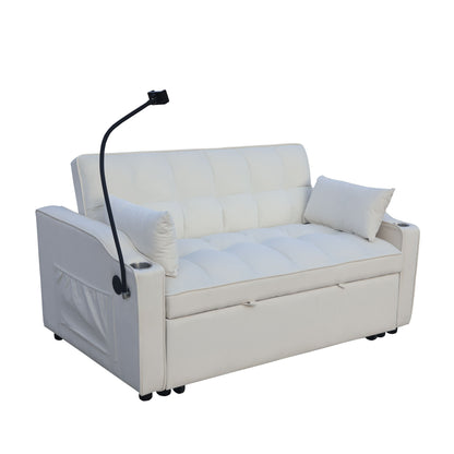 Modern Velvet Loveseat Futon Sofa Couch With Pullout Bed, Adjustable Reclining Backrest - Beige