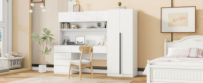 2 Door Storage Desk Wardrobe For Bedroom With Shelves And Drawers - White