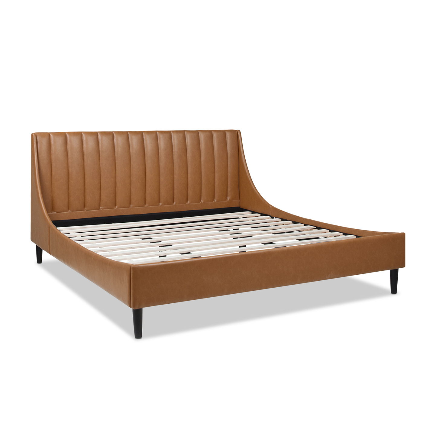 Aspen - King Vertical Tufted Headboard Platform Bed Set - Caramel Tan Brown