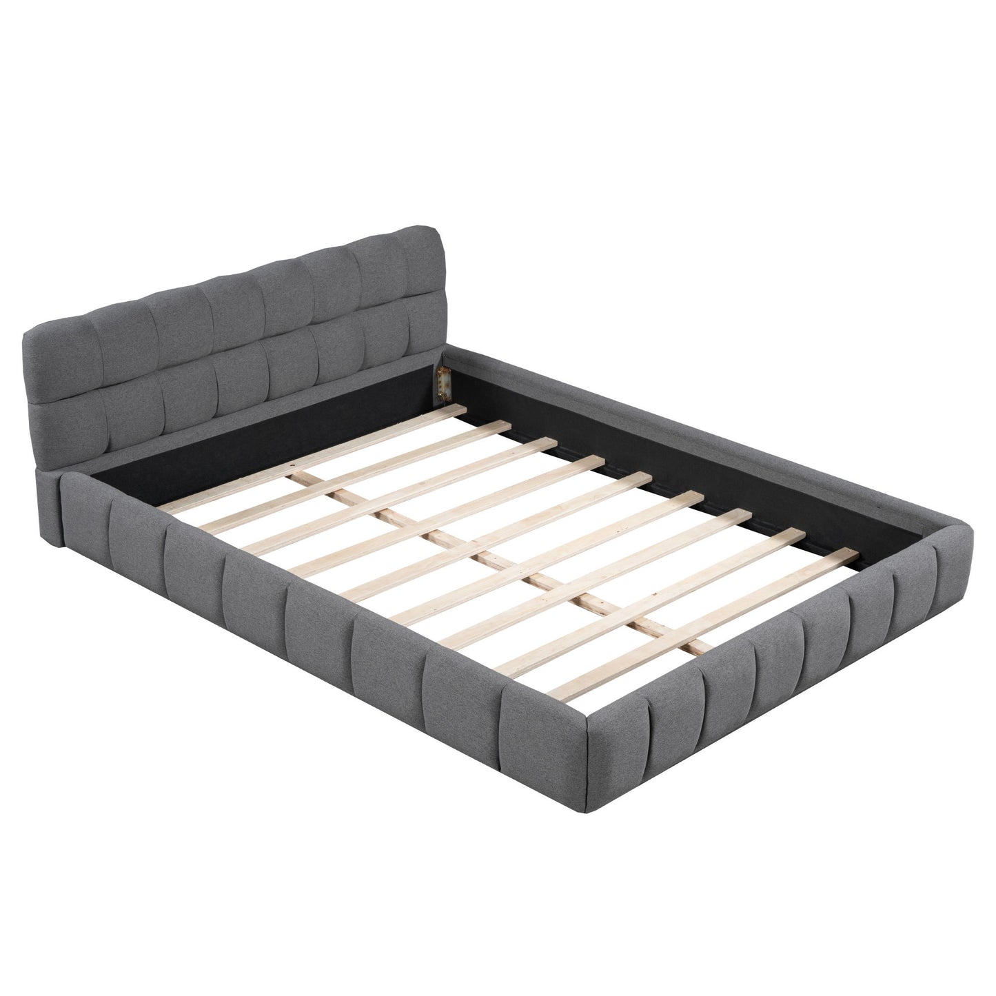 Queen Size Upholstered Platform Bed With Thick, Grounded Bed With Solid Frame - Gray