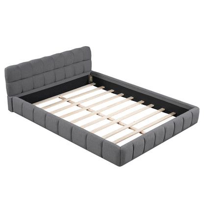 Queen Size Upholstered Platform Bed With Thick, Grounded Bed With Solid Frame - Gray