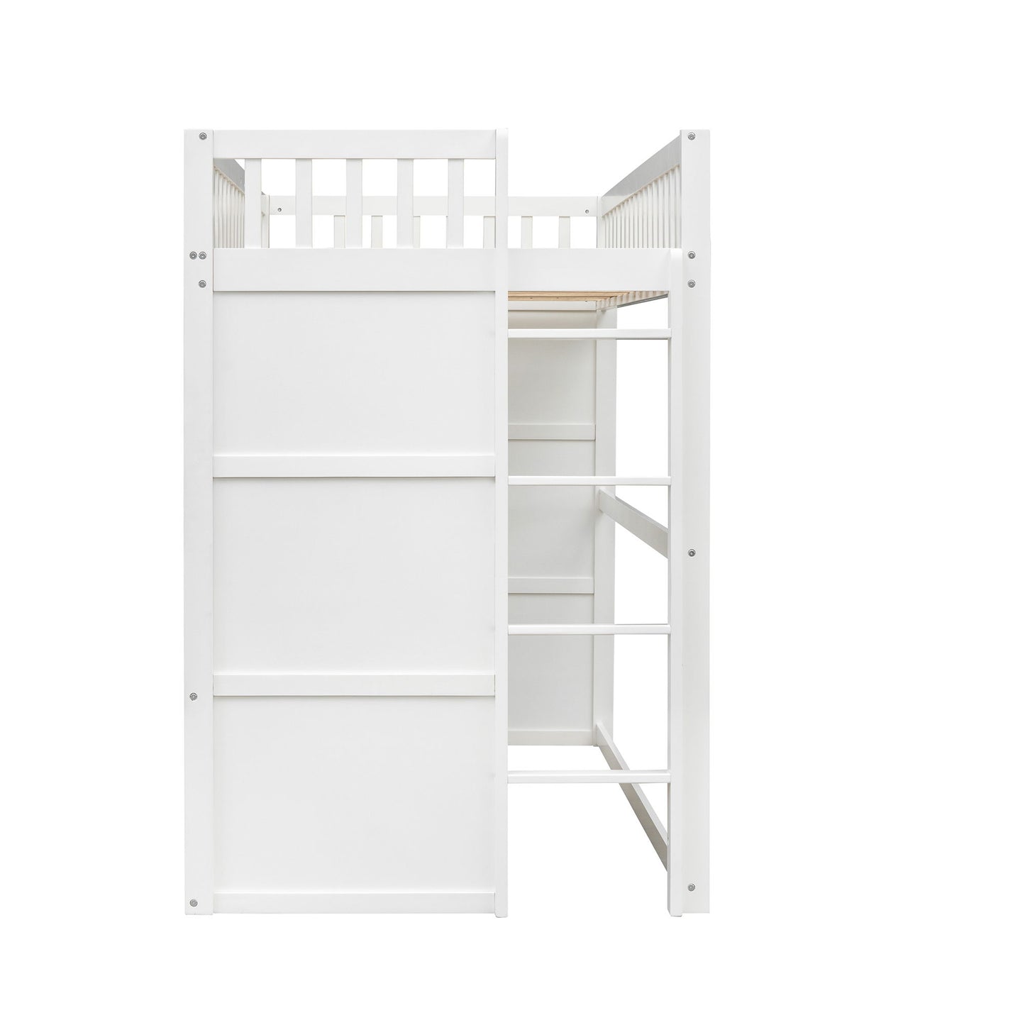 Twin Size House Loft Bed With Ladder - White