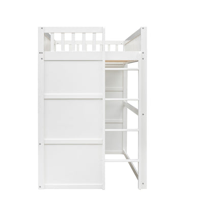 Twin Size House Loft Bed With Ladder - White