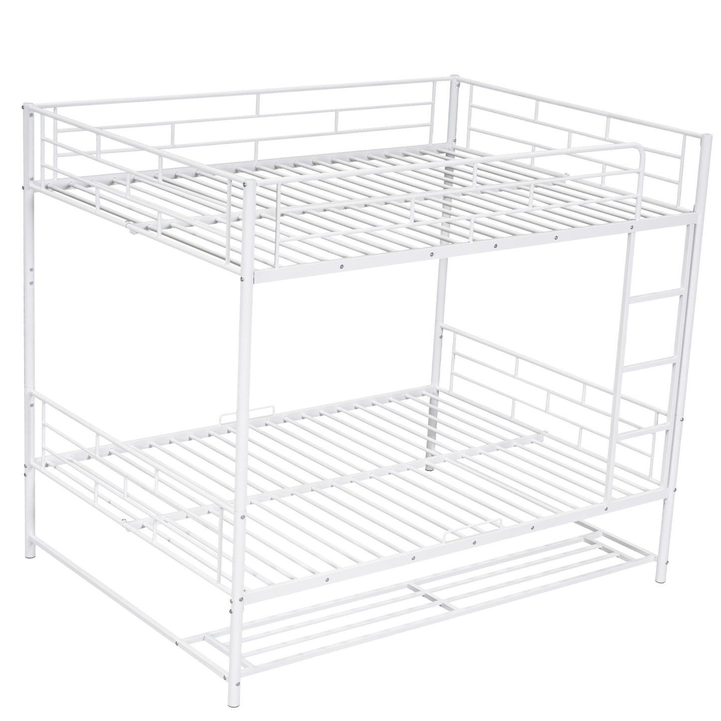 Full Over Full Bunk Bed With Shelf And Guardrails - White