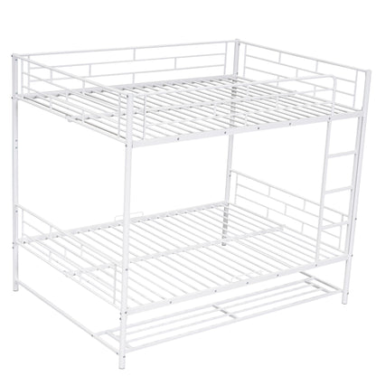 Full Over Full Bunk Bed With Shelf And Guardrails - White