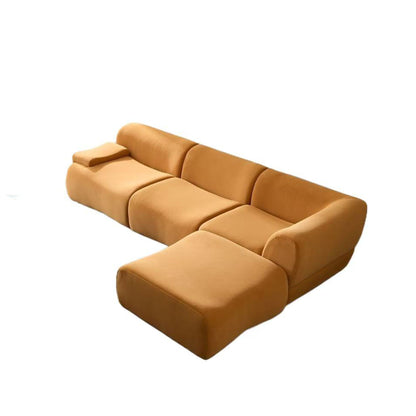 Sectional Sofa With Durable Fabric And High Density Sponge, Solid Wood Frame, 4 Seats - Orange