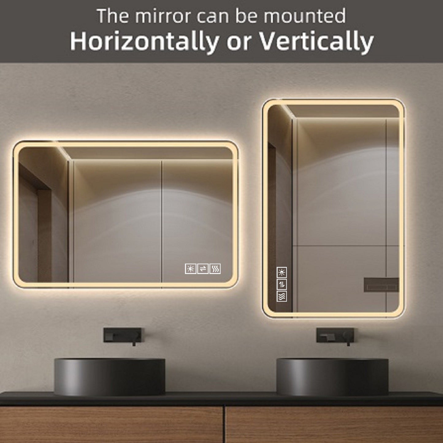 Bathroom Mirror With LED Lights Front And Backlit, Anti-Fog Lighted Vanity Mirrors For Wall Mounted And 5 Level Dimmable, Horizontal / Vertical - Clear