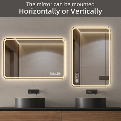 Bathroom Mirror With LED Lights Front And Backlit, Anti-Fog Lighted Vanity Mirrors For Wall Mounted And 5 Level Dimmable, Horizontal / Vertical - Clear