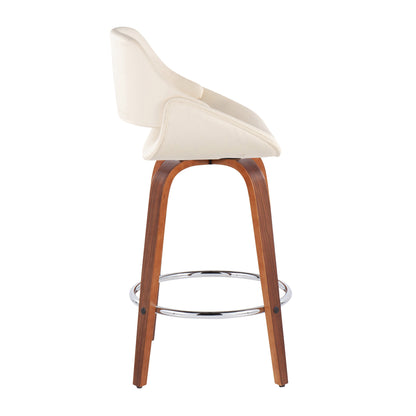 Fabrico - Mid-Century Modern Fixed Height Counter Stool With Round Footrest (Set of 2) - Walnut / Cream