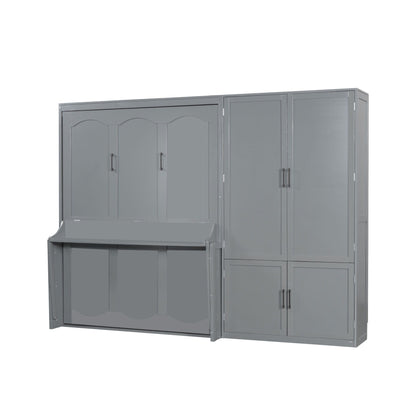 Queen Size Murphy Elegant Wall Bed With Closet - Gray
