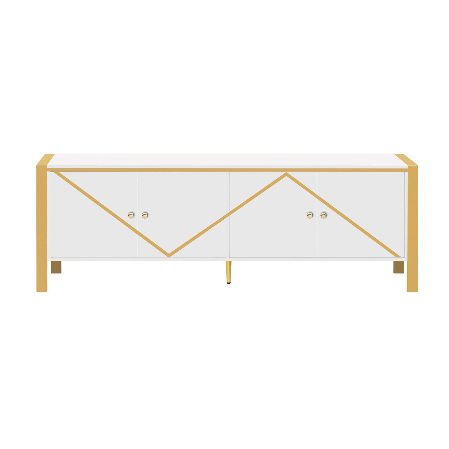 Modern Minimalist TV Stand For TVs Up To 75", Entertainment Center Media Console Cabinet With 2 Spacious Cabinets For Living Room - White