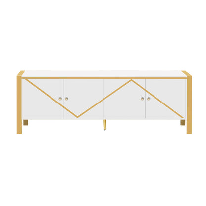 Modern Minimalist TV Stand For TVs Up To 75", Entertainment Center Media Console Cabinet With 2 Spacious Cabinets For Living Room - White